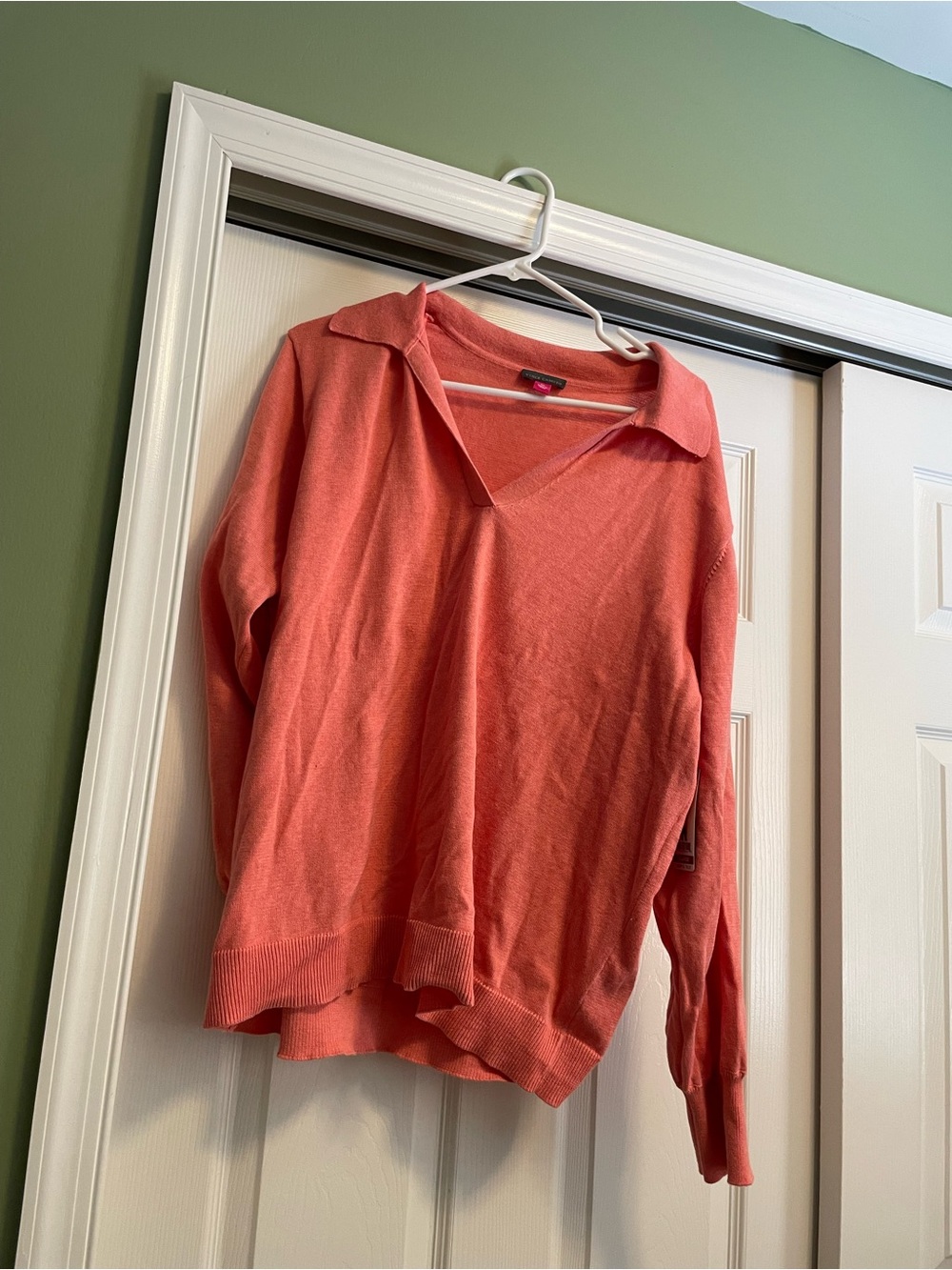 Vince Camuto Coral-Peach V-Neck Collared Sweater
